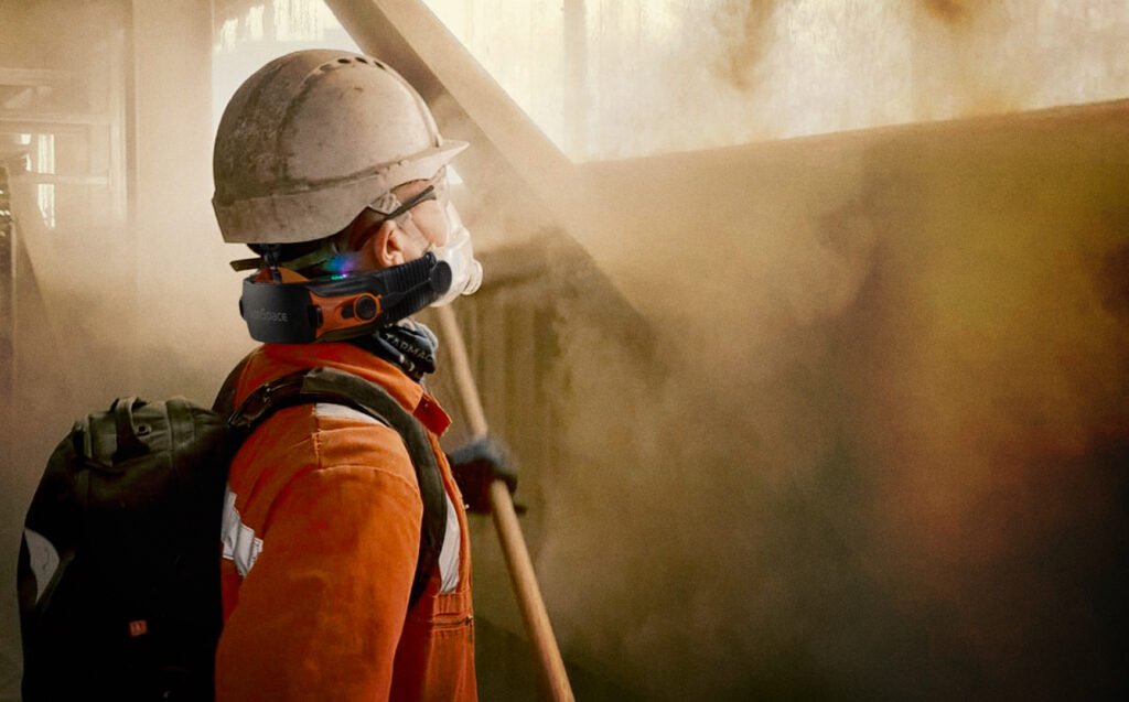 Man wearing a CleanSpace mask in an explosive hazard area