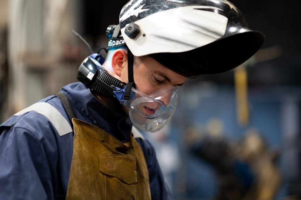Man wearing a CleanSpace mask in a welding hazard area